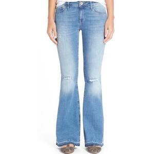 Mavi Amerika Womens Peace Mid Rise Distressed Raw Hem Flare Jeans Size 25/33 NWT